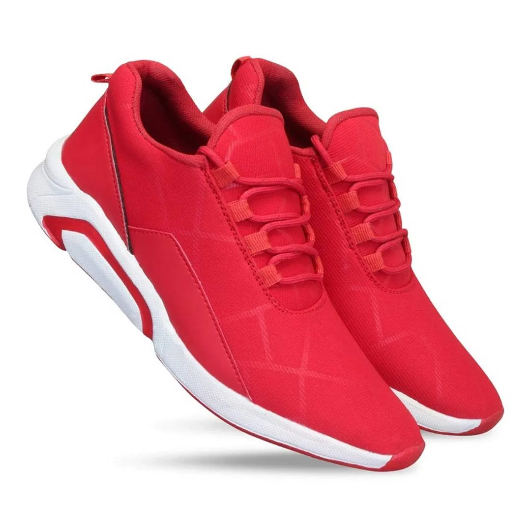 Men's Stylish and Trendy Red Solid Fabric Casual Sports Shoes