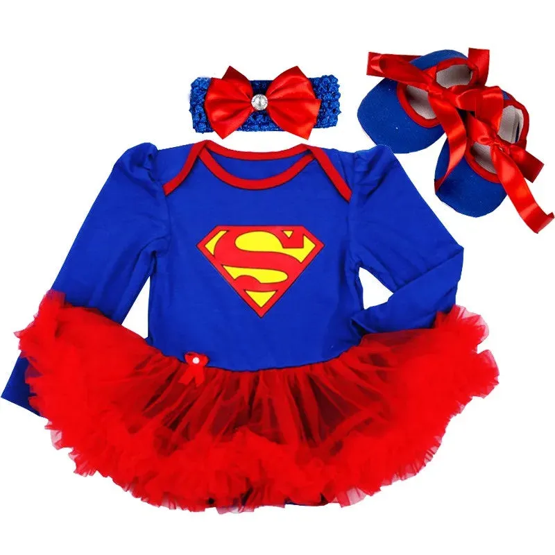 Newborn Infant Halloween Costumes Superwoman Batwoman Long Sleeve Baby Girl Party Tutus Dress