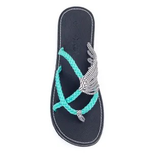 Oceanside Beach Flip Flops for Women | Turquoise Zebra