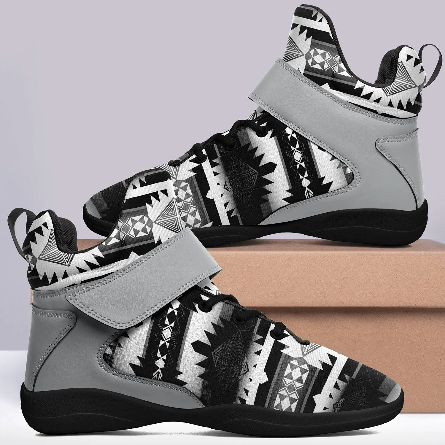 Okotoks Black and White Kid's Ipottaa Basketball / Sport High Top Shoes