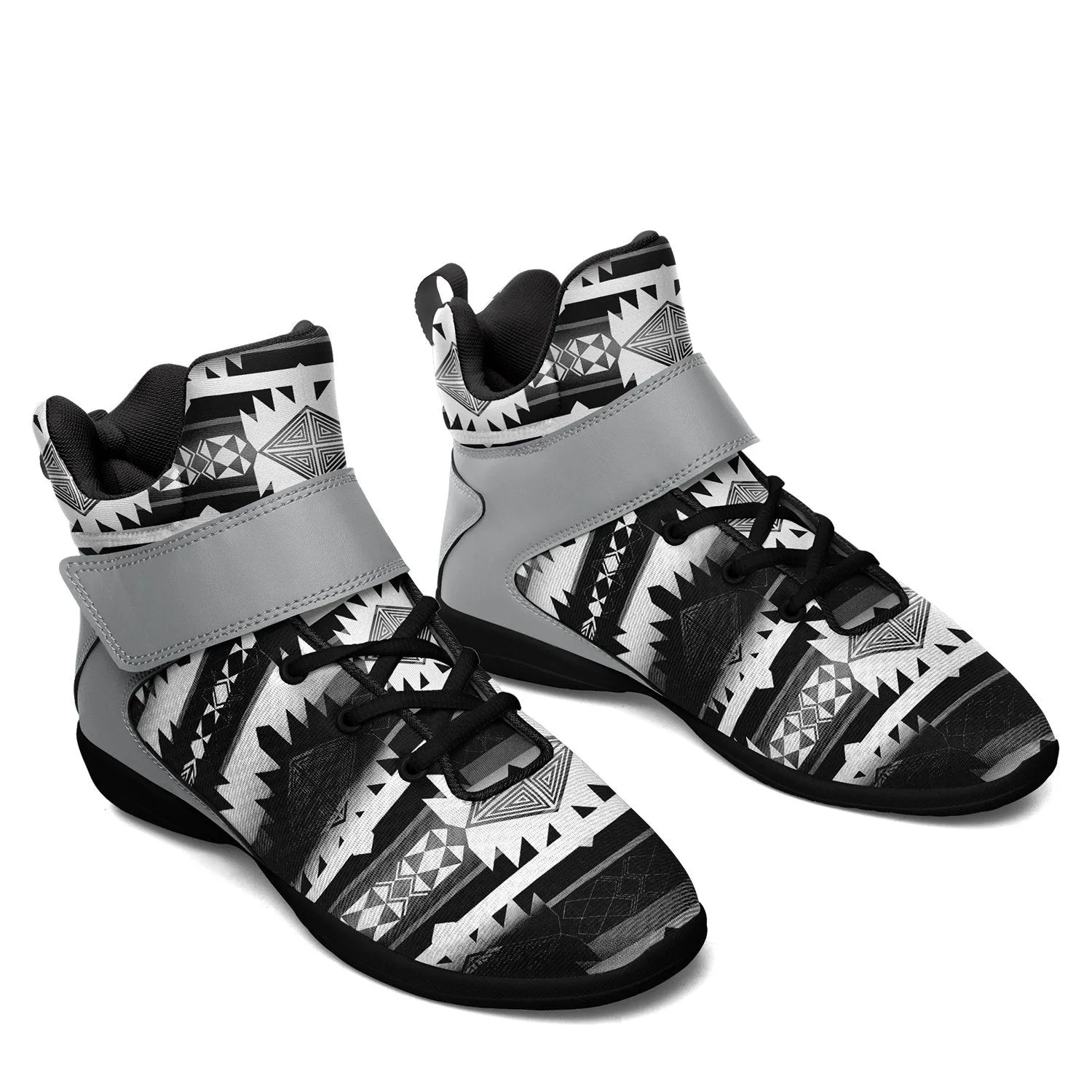 Okotoks Black and White Kid's Ipottaa Basketball / Sport High Top Shoes