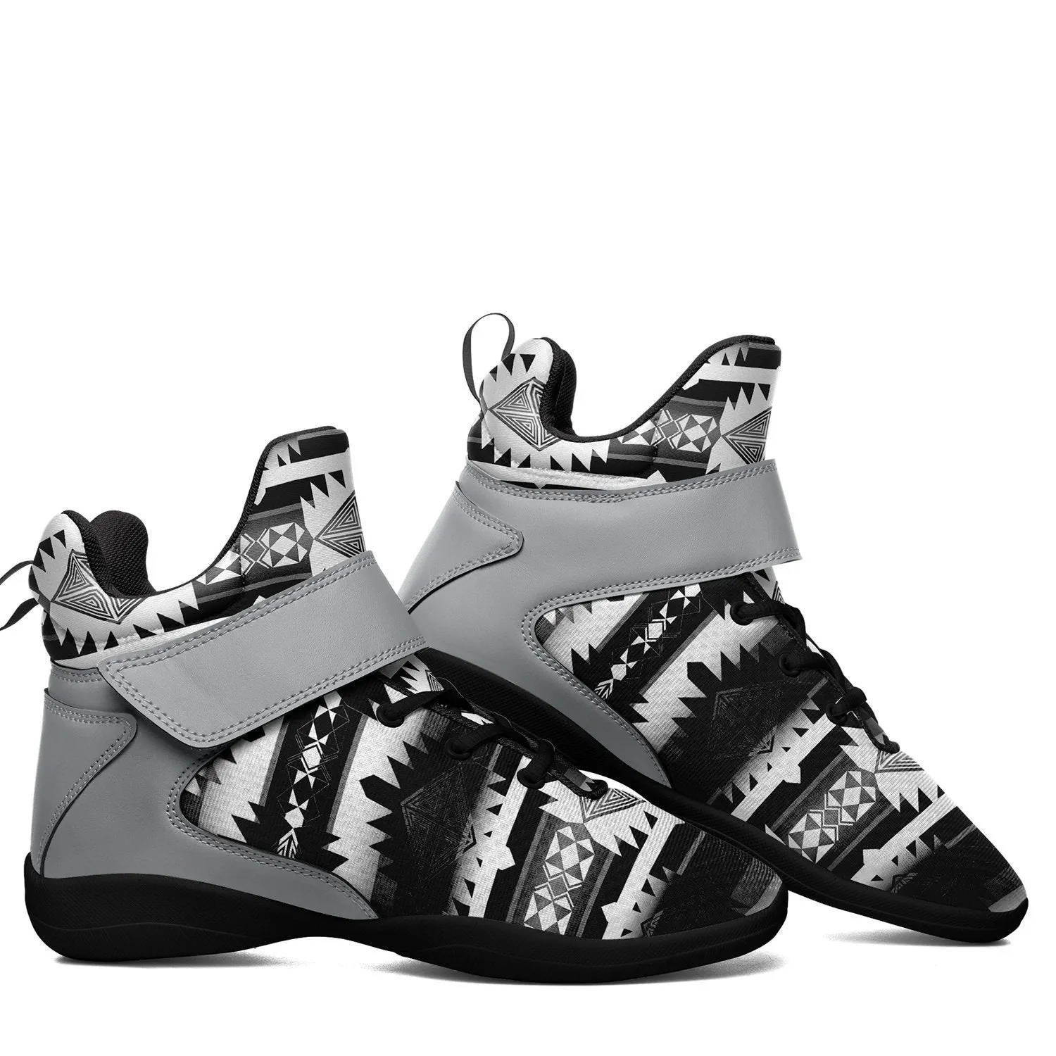 Okotoks Black and White Kid's Ipottaa Basketball / Sport High Top Shoes