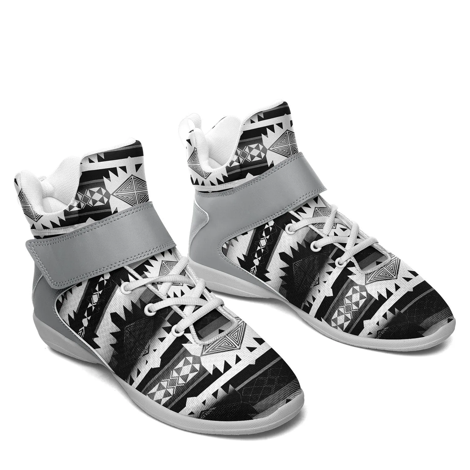 Okotoks Black and White Kid's Ipottaa Basketball / Sport High Top Shoes