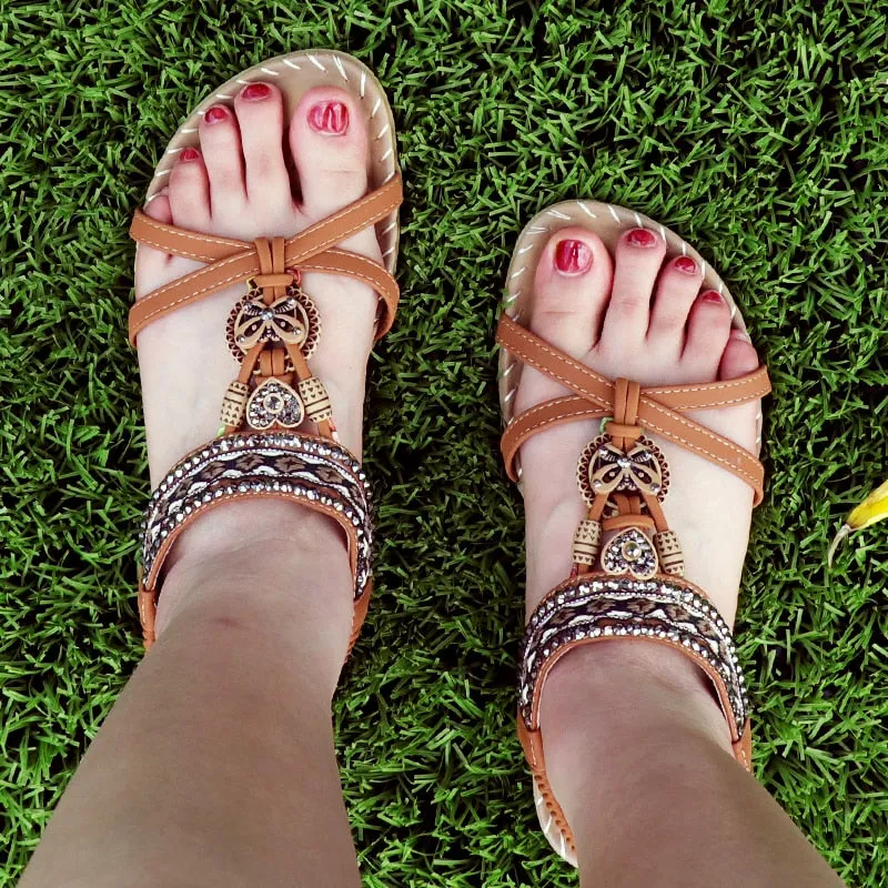 Sandals Women Summer Wedges Shoes Ladies Sandals Butterfly-knot Rhinestone Slides Sandalias Mujer Bohemia Elastic Band Sandal