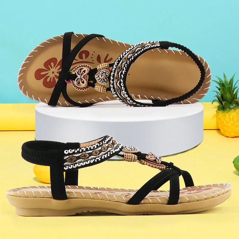 Sandals Women Summer Wedges Shoes Ladies Sandals Butterfly-knot Rhinestone Slides Sandalias Mujer Bohemia Elastic Band Sandal