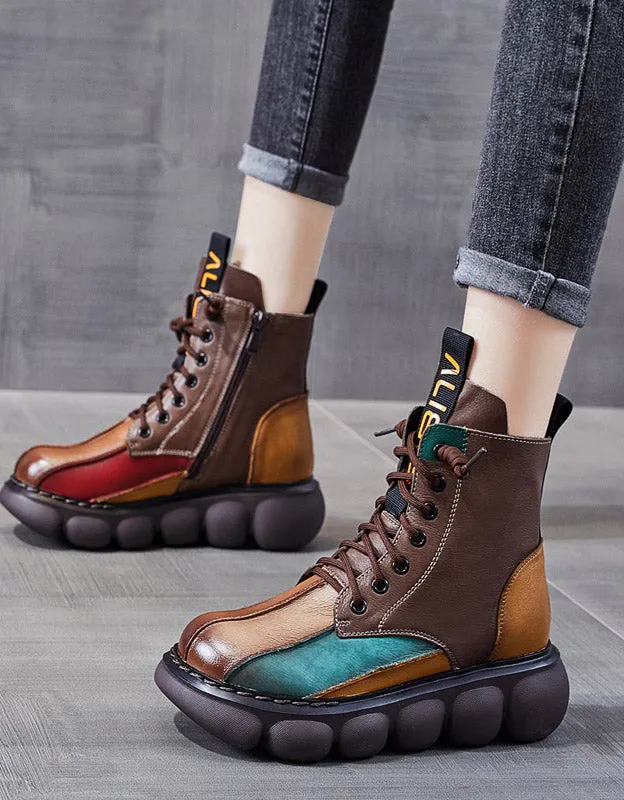 Splicing Leather Non-slip Waterproof Platform Boots