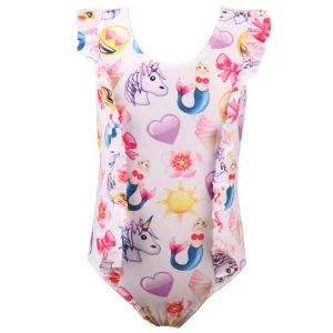 Swimsuit  Baby One-piece  Cute Quick-drying Girl Unicorn  Lace Swimwear