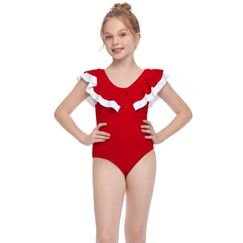 Swimsuit new European one-piece swimwear double flounces children's swimwear