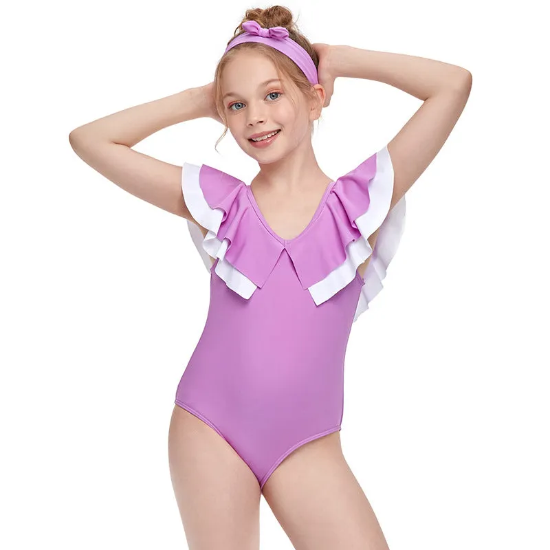 Swimsuit new European one-piece swimwear double flounces children's swimwear