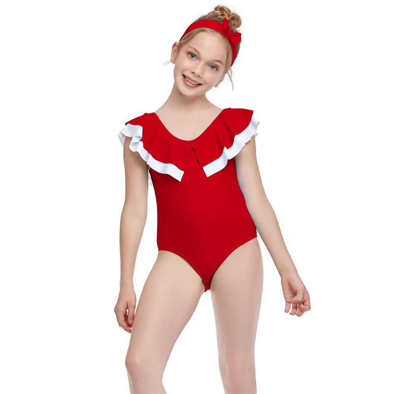 Swimsuit new European one-piece swimwear double flounces children's swimwear