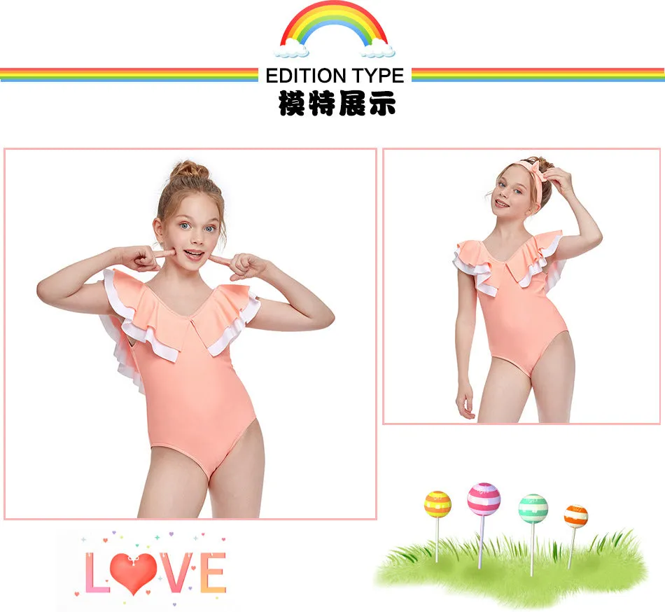 Swimsuit new European one-piece swimwear double flounces children's swimwear