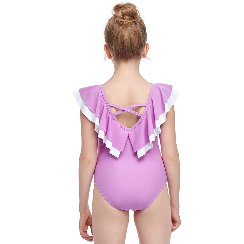 Swimsuit new European one-piece swimwear double flounces children's swimwear