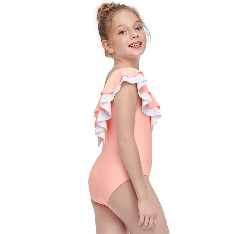 Swimsuit new European one-piece swimwear double flounces children's swimwear