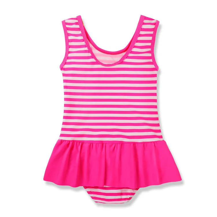 Swimsuit One-Piece  for Children American Flag Striped Ruffled Swimwear