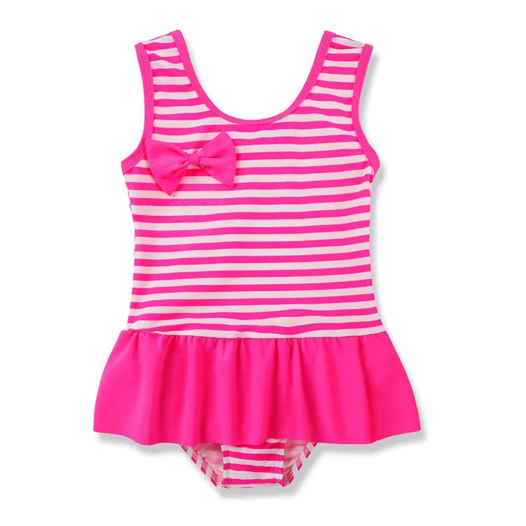 Swimsuit One-Piece  for Children American Flag Striped Ruffled Swimwear