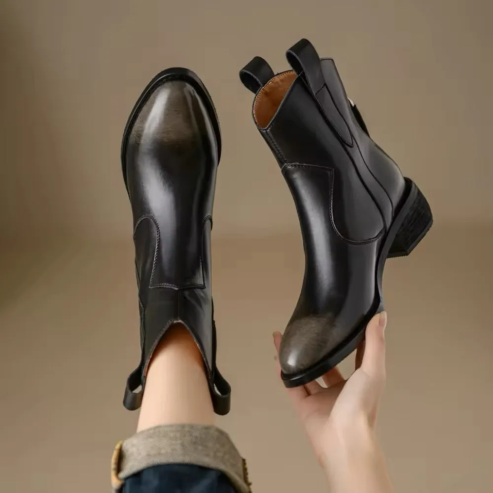 Timeless Women's Retro Genuine Leather Boots. Cowboy Boots