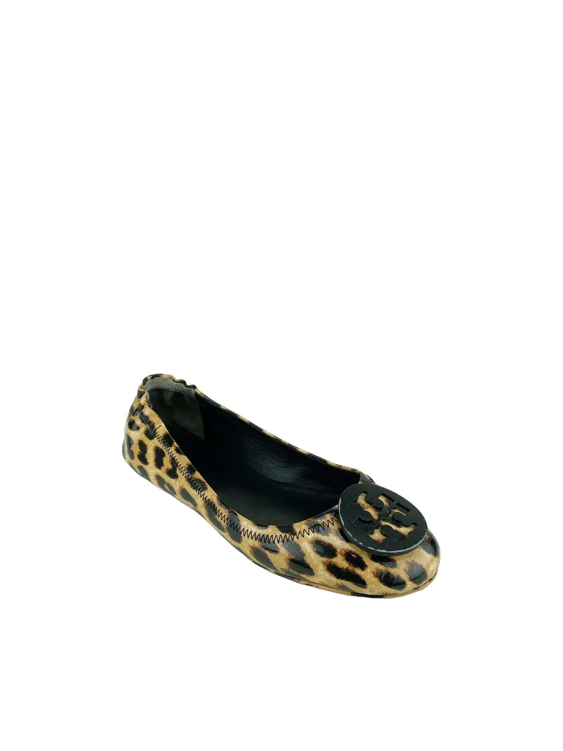 Tory Burch Women's Minnie Leopard Travel Ballet Flat Camel Black Size 7.5