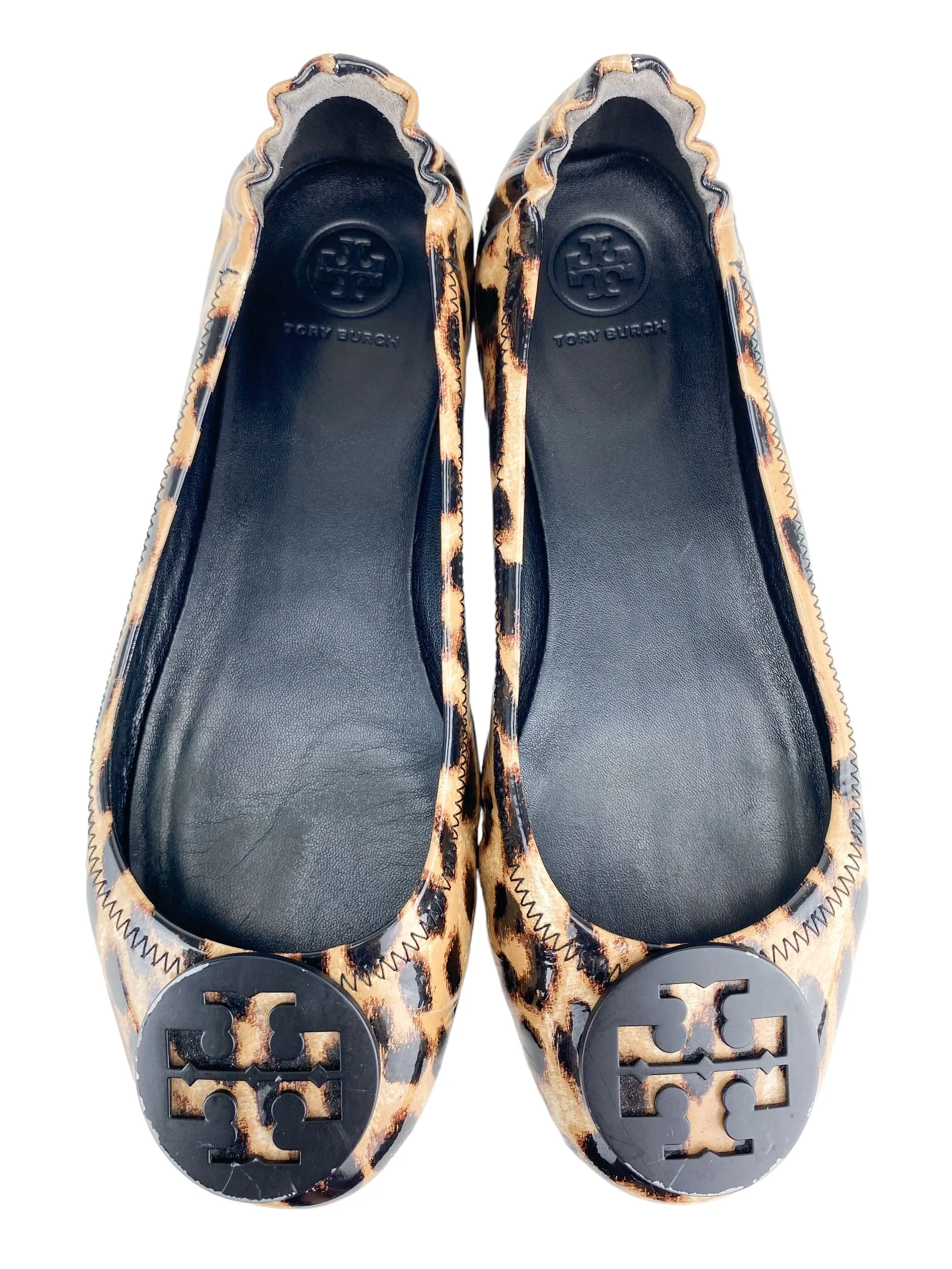 Tory Burch Women's Minnie Leopard Travel Ballet Flat Camel Black Size 7.5