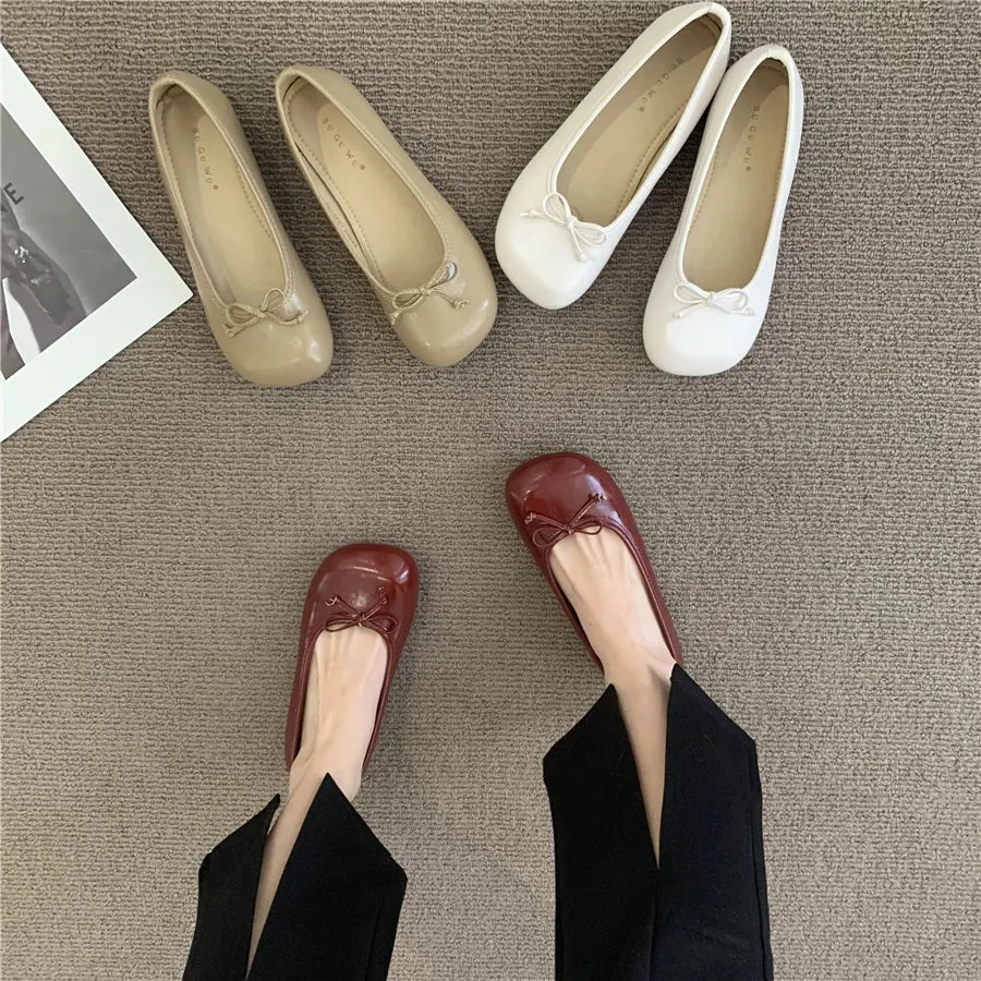 Uniwim New Spring Summer Flat Ballet Shoes Women's Mary Jane Shoes Ballet Flats Women Bowknot Silver Flat Single Shoes Zapatos De Mujer