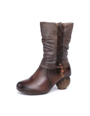 Winter Round Toe Mid-calf Chunky Heels Boots