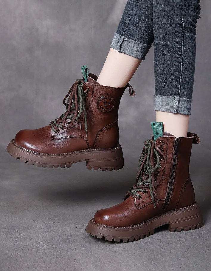 Winter Two Color Lace-up Martin Boots for Women