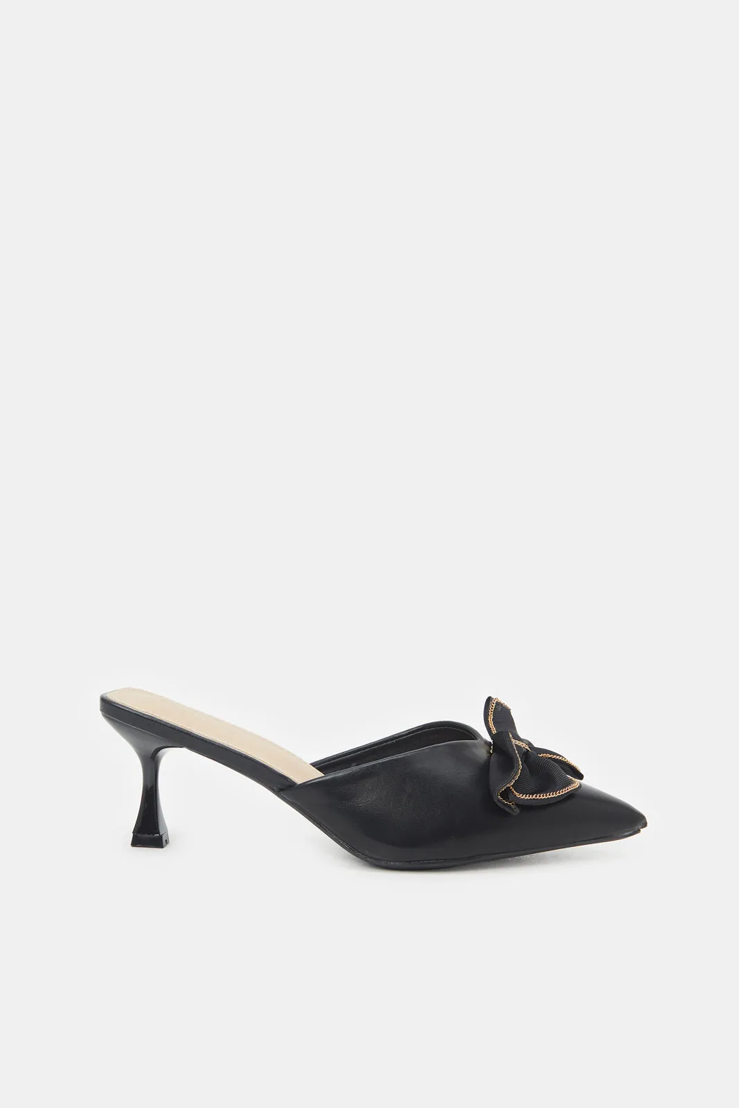 Women Black Bow Trim Mule