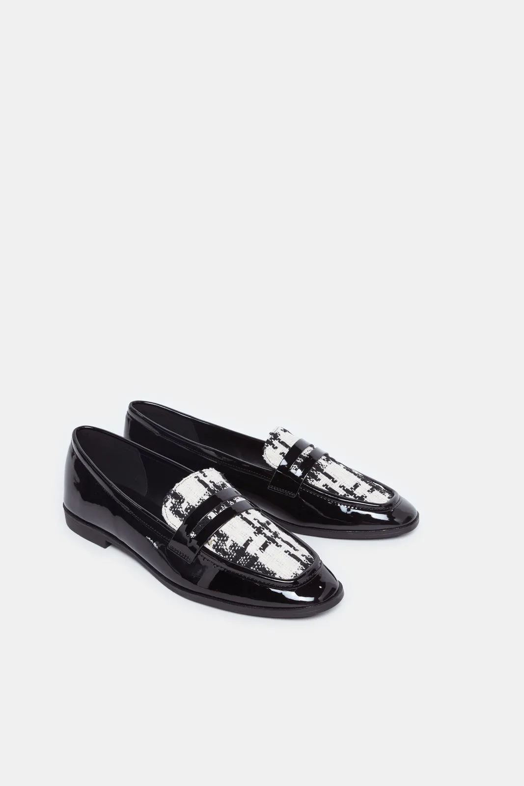 Women Black Patent Loafer With Fabric Inlay