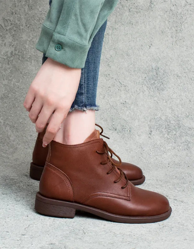 Women's Lace-up Retro Leather Ankle Boots