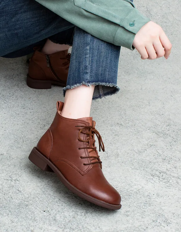 Women's Lace-up Retro Leather Ankle Boots